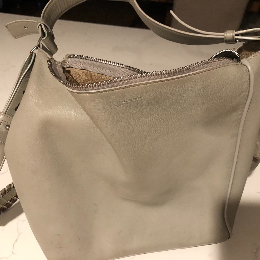 Allsaints kita leather crossbody in denim grey